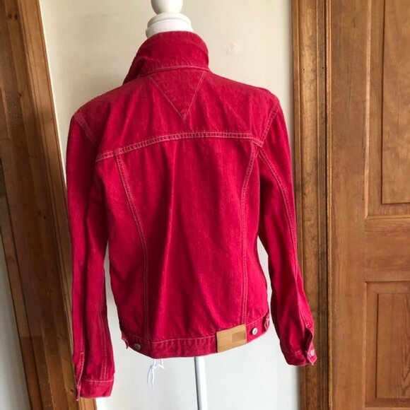 TOMMY HILFIGER Red Denim Trucker Jacket Large Vintage 2000 - Picture 7 of 17